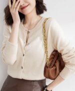 NARI New Style Fashion Cashmere Cardigan Sweater Women's Soft Crew Neck Cashmere Sweater Pullover Manufacture - Image 2