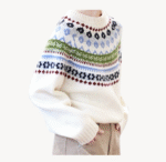 NARI Daily Women's Oversized Crew Neck Fair Isle Wool Knitted Sweater Pullovers Korean Style Long Sleeved Heavy Warm Ski Sweater - Image 3