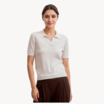 NARI Italian High End Cashmere Sweater Polo Shirts Ladies' 100% Worsted Spun Yarn Cashmere Short Sleeved Sweater for Summer