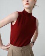 NARI Women Cashmere Turtle Neck Sleeveless Sweater Pullover Summer Luxury Tank Top From Inner Mongolia Erdos - Image 3