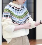 NARI Daily Women's Oversized Crew Neck Fair Isle Wool Knitted Sweater Pullovers Korean Style Long Sleeved Heavy Warm Ski Sweater