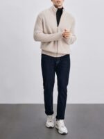 NARI Custom Luxury Korean Style Men's Cashmere Cardigan Sweater Zipper up Cardigan Pullover Tops Men's Winter Clothes - Image 3