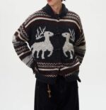 NARI Men's Fair Isle Knit Zipper up Wool Cardigan Sweater Jumper Reindeer Pattern Knitted Long Sleeve Pullover Top for Winter - Image 3