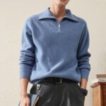 High Quality Men's Winter Cashmere Pullover Solid Thick Turtleneck 1/4 Zip Warm Knitwear Tops Anti-Wrinkle Breathable Sweater