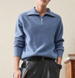 High Quality Men's Winter Cashmere Pullover Solid Thick Turtleneck 1/4 Zip Warm Knitwear Tops Anti-Wrinkle Breathable Sweater