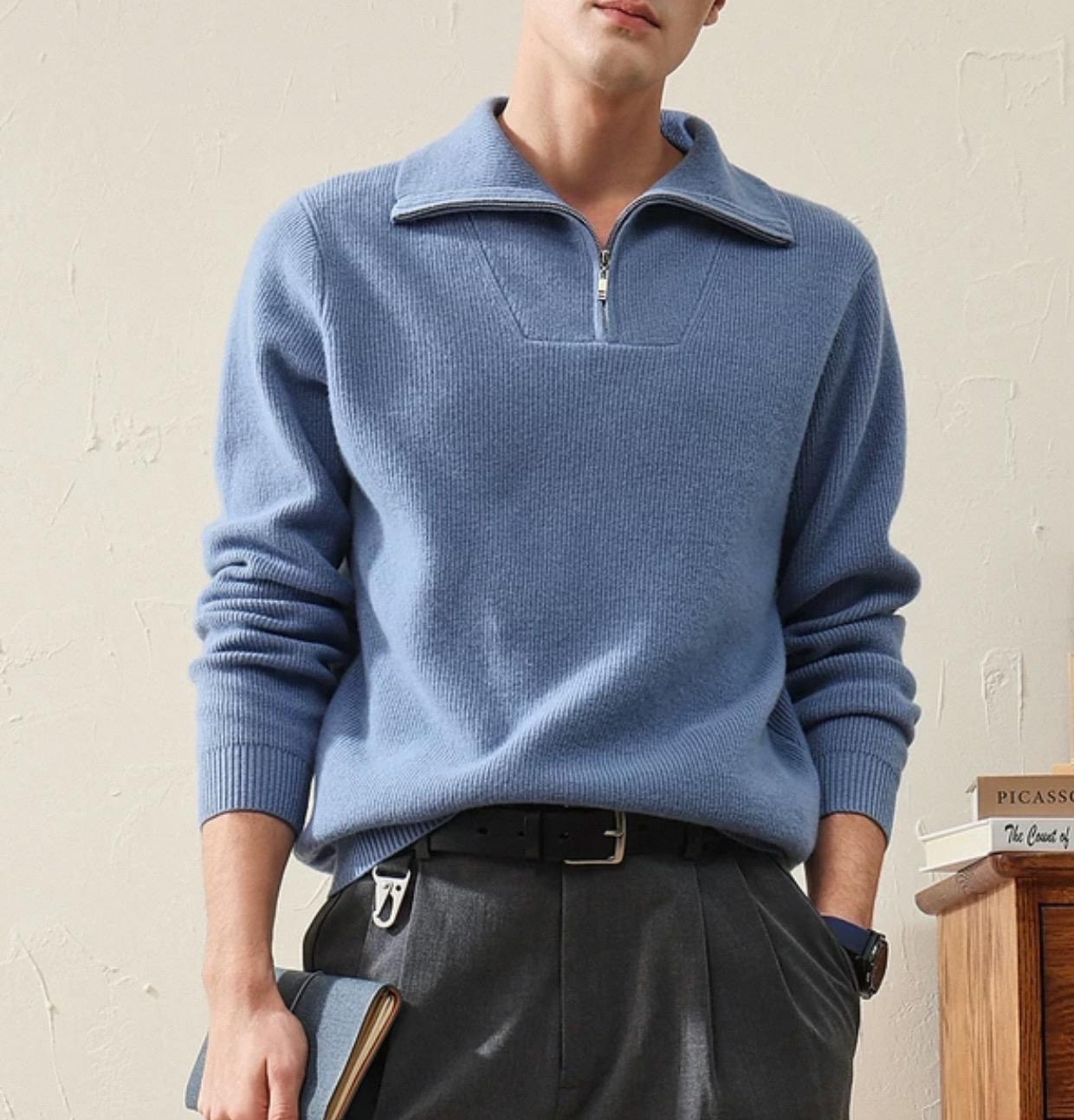 H3542f6645d3045ad8450ab25dc9a98c3r High Quality Men's Winter Cashmere Pullover Solid Thick Turtleneck 1/4 Zip Warm Knitwear Tops Anti-Wrinkle Breathable Sweater - Image 1