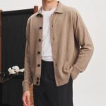 NARI Men's Winter Highly Trendy Garments Single Breasted Chunky Knitted Cashmere Cardigan with Lapel Fine Cashmere Clothing