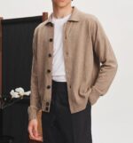 NARI Men's Winter Highly Trendy Garments Single Breasted Chunky Knitted Cashmere Cardigan with Lapel Fine Cashmere Clothing