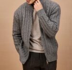 NARI Men's Office Wear OEM&ODM Cable Knit Merino Wool Sweater Cardigan Double Zipper Turtle Neck Knitting Wear Cardigan Pullover - Image 2