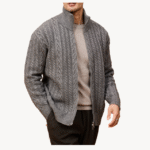 NARI Men's Office Wear OEM&ODM Cable Knit Merino Wool Sweater Cardigan Double Zipper Turtle Neck Knitting Wear Cardigan Pullover