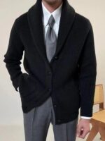 New Designer Men's Manufacturing Fashion Sweater Cardigan High-End Business Style Cashmere Lapel Rib Knit Cardigan with Buttons - Image 2