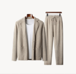 NARI 2025 High Quality Men's Cashmere Knit Wool Sweater Coat Solid Color Warm Soft Elegant Knitted Suit Set for Business Style