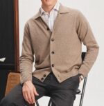 NARI Men's Winter Highly Trendy Garments Single Breasted Chunky Knitted Cashmere Cardigan with Lapel Fine Cashmere Clothing - Image 3