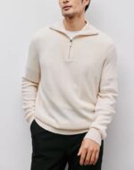 NARI Latest High Quality Men's Winter Cashmere Pullover Long Sleeve Solid Color 1/4 Zip Warm Knitwear Anti-Wrinkle Wool Sweater - Image 3