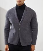 NARI 2025 High Quality Men's Cashmere Knit Wool Sweater Coat Solid Color Warm Soft Elegant Knitted Suit Set for Business Style - Image 3