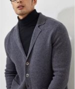 NARI 2025 High Quality Men's Cashmere Knit Wool Sweater Coat Solid Color Warm Soft Elegant Knitted Suit Set for Business Style - Image 2