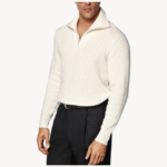 NARI Latest High Quality Men's Winter Cashmere Pullover Long Sleeve Solid Color 1/4 Zip Warm Knitwear Anti-Wrinkle Wool Sweater